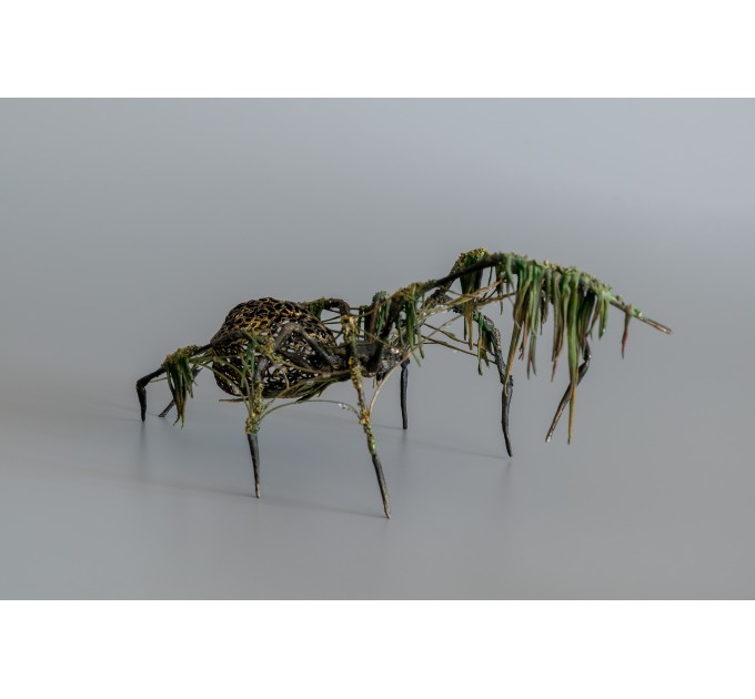 Collectible Handmade Black spider sculpture with a moss. OOAK