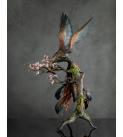 Collectible phoenix statue bird with sakura tree. Black fire bird