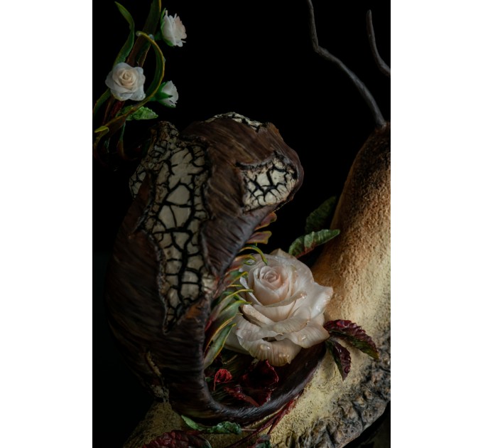 Collectible snail sculpture with roses. Handmade fantasy OOAK 