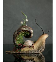 Collectible snail sculpture with roses. Handmade fantasy OOAK 