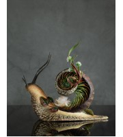 Collectible snail sculpture with roses. Handmade fantasy OOAK 