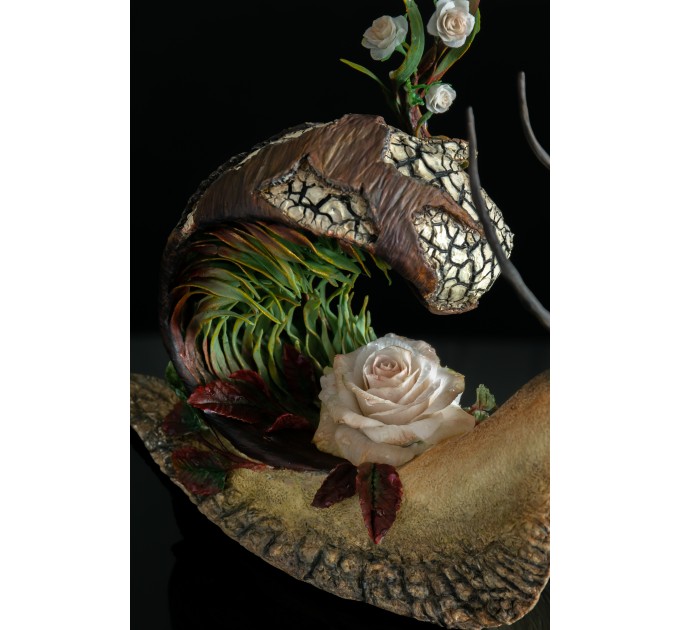 Collectible snail sculpture with roses. Handmade fantasy OOAK 