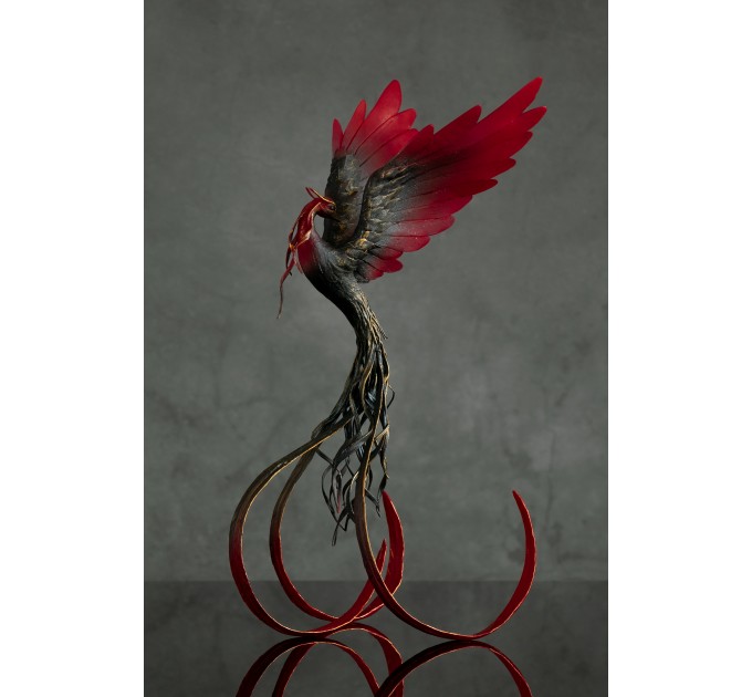 Handmade Phoenix statue bird. Black and red 