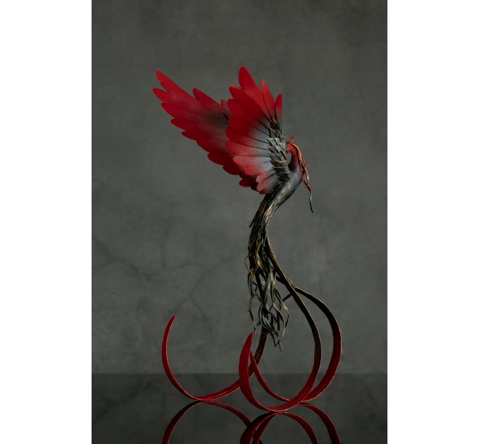 Handmade Phoenix statue bird. Black and red 