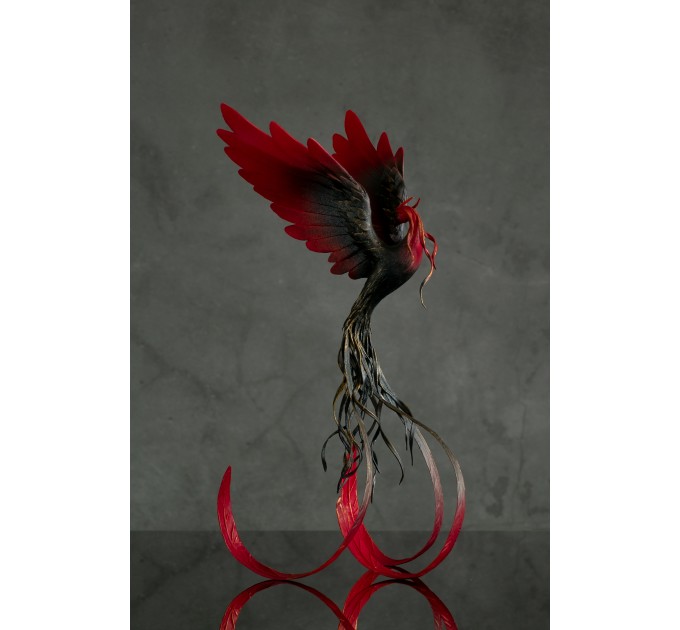 Handmade Phoenix statue bird. Black and red 