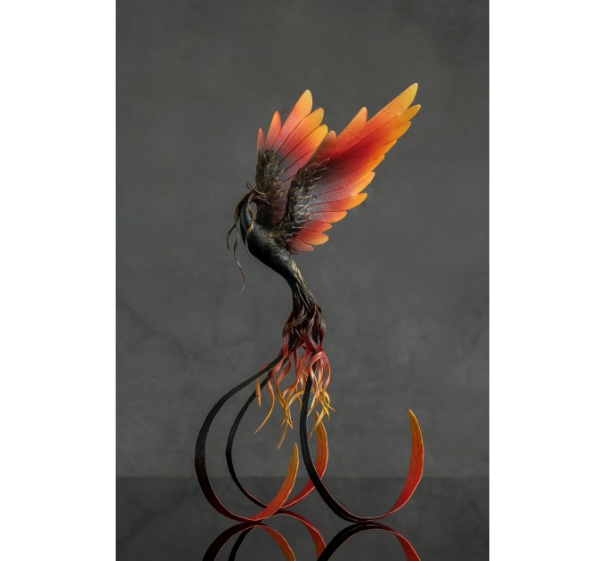 Handmade Phoenix statue bird. Dark fire bird