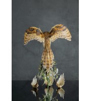 Collectible Owl sculpture with a fire butterfly. OOAK