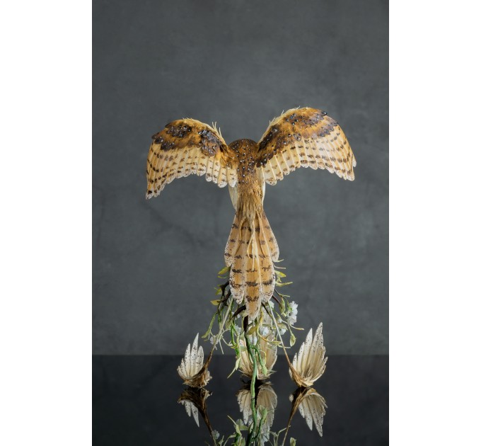 Collectible Owl sculpture with a fire butterfly. OOAK