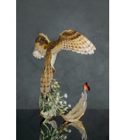 Collectible Owl sculpture with a fire butterfly. OOAK