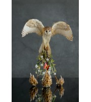 Collectible Owl sculpture with a fire butterfly. OOAK