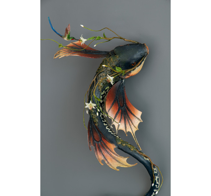 Fantasy koi sculpture. Handmade from air-dry clay. 