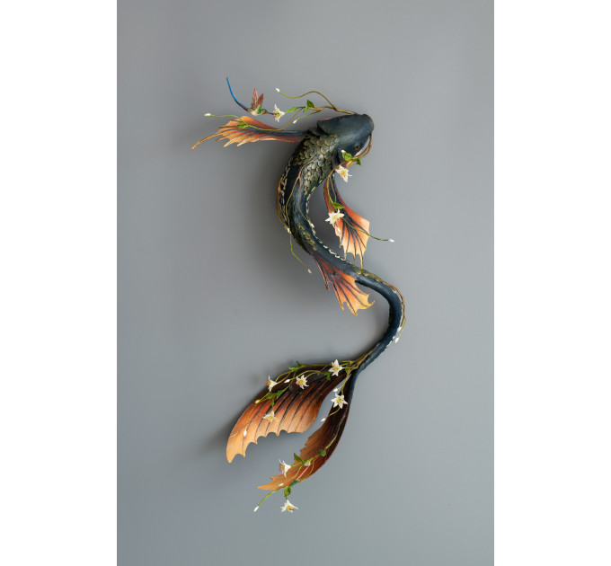 Fantasy koi sculpture. Handmade from air-dry clay. 