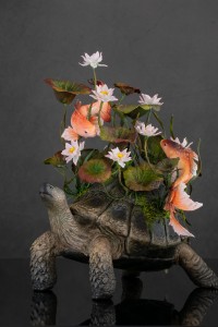 Collectible Handmade Turtle statue with lotus and and fishes